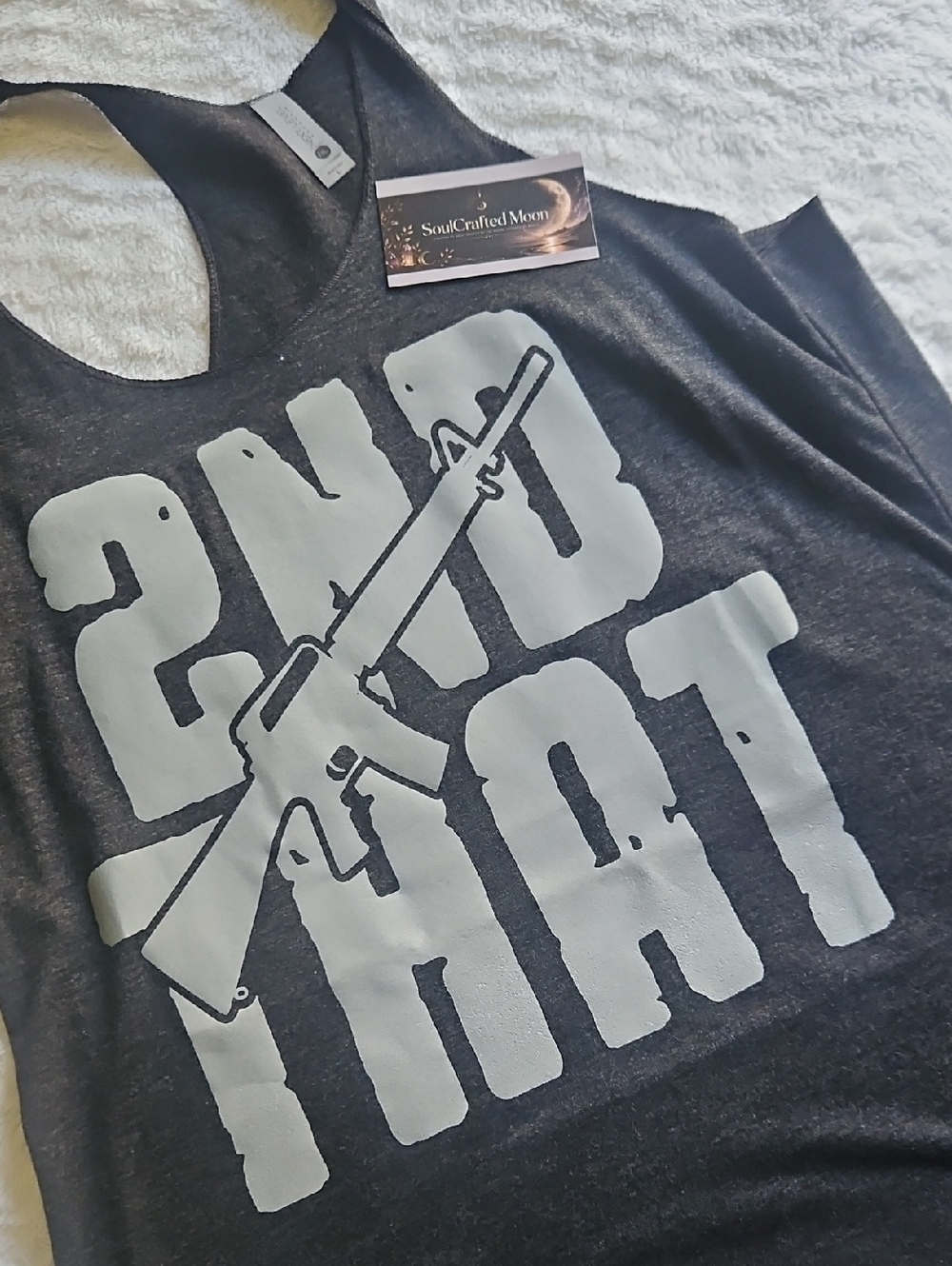Next Level Apparel Charcoal Gray Tank Top with White Graphic